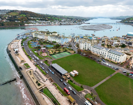 The waterfront and the estuary of the River Teign in Teignmouth on the south coast of Devon in the United Kingdom.の写真素材