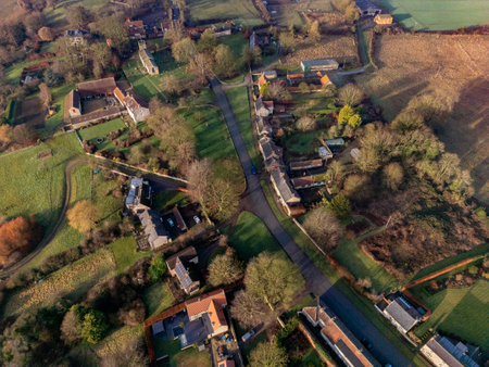 Aerial view of the Village of Langton in North Yorkshire in the northeast of England.の写真素材