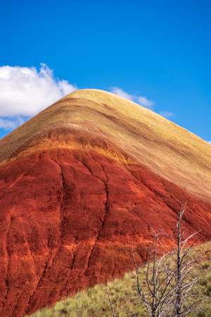 One of the Oregon Painted Hills. Bold red sandy soil makes a single hill, topped with a light tan colored soil.の写真素材