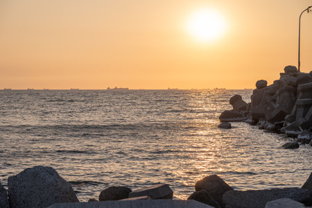 Sunset on the sea in the city of Odessa, Ukraineの写真素材