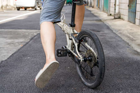 Alone riding a bicycle, mountain bike