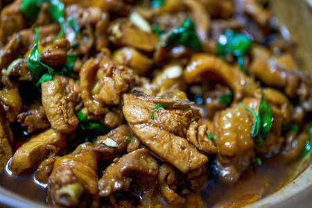 Three-cup chicken with nine-story pagoda, a famous Taiwanese dishの写真素材