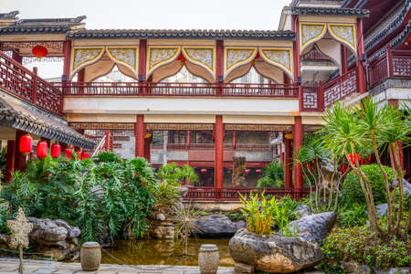 Chinese traditional ancient wooden structure buildings and classical gardensのeditorial素材