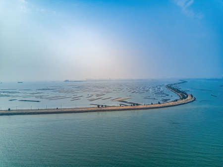 The most beautiful sea road in Qinzhou, Guangxi, China, artificial reclamation roadの写真素材
