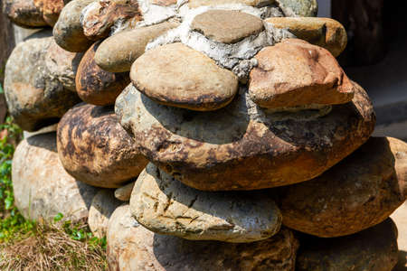 Large stone road and stone wall in the countrysideの写真素材