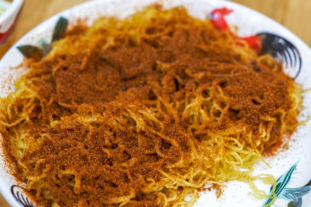 Delicious Chinese traditional Cantonese cuisine, dried noodles with shrimp roeの写真素材