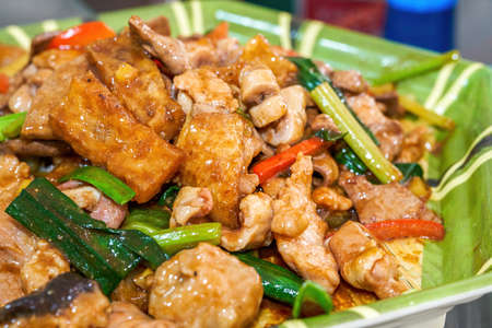 A delicious Chinese dish, stir-fried pork offal and porkの写真素材