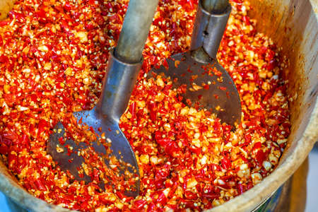 Chinese Guangxi Classic Seasoning Hand-Pounded Garlic Chili Sauceの写真素材