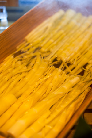 Closeup of fresh yellow bamboo shoots for hot potの写真素材