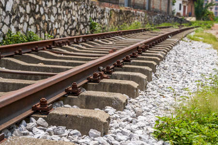 Close-up of freight railroad tracks in a factory