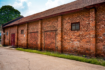 Abandoned red brick factory building in a Chinese cityの写真素材