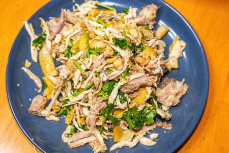 A delicious Chinese Cantonese dish, white sliced shredded chickenの写真素材