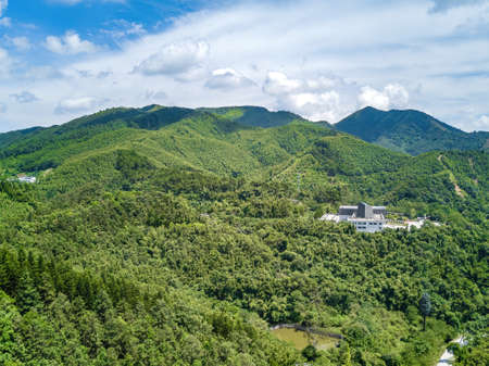 Kunlun Pass Memorial Hall in Nanning, Guangxi, China and the scenery of blue sky and green mountainsのeditorial素材