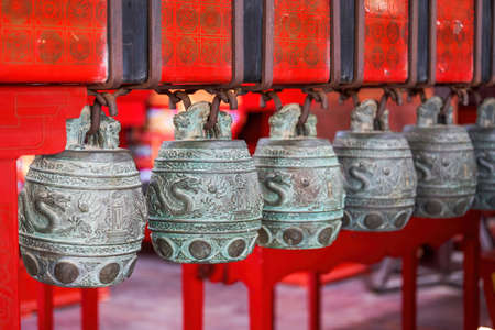 Close-up of ancient Chinese traditional bronze percussion instrumentのeditorial素材