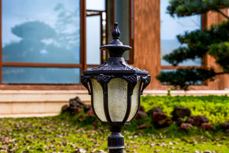 Close-up of European-style street lamps in the park