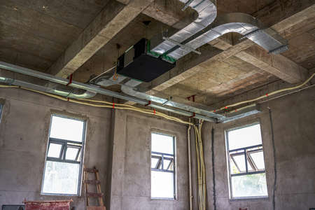 The construction site of the interior decoration of the commercial pavement officeのeditorial素材