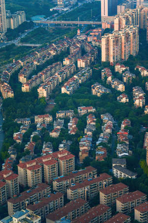 Overhead view of urban residential buildings and villas in Nanning, Guangxi, Chinaの写真素材