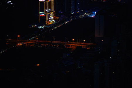 Night view of city road and overpass in Nanning, Guangxi, Chinaのeditorial素材