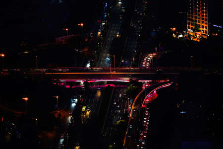 Night view of city road and overpass in Nanning, Guangxi, Chinaのeditorial素材