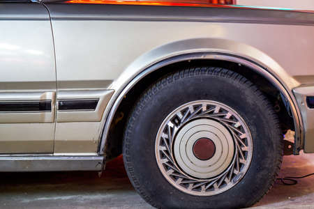 Close-up of the exterior and headlight details of a retro vintage car