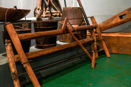 Various traditional woodworking tools close-up
