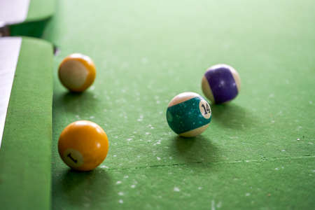 Close-up of american billiards on a pool tableの写真素材