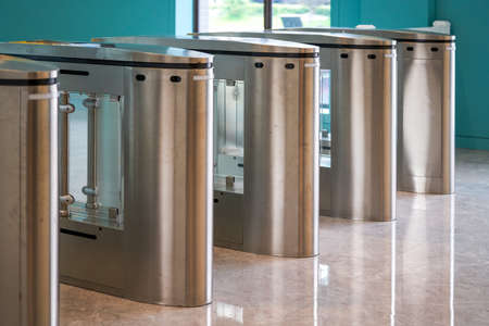 Close-up of the automatic ticket gate machine gate at the entrance of the scenic spotの写真素材