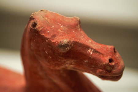 Ancient Chinese cultural relics from the Han Dynasty in the museum, terracotta horse statuesのeditorial素材