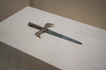 Ancient Chinese cultural relics of the Han Dynasty in the museum, ancient swords and weaponsのeditorial素材