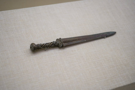 Ancient Chinese cultural relics of the Han Dynasty in the museum, ancient swords and weaponsのeditorial素材