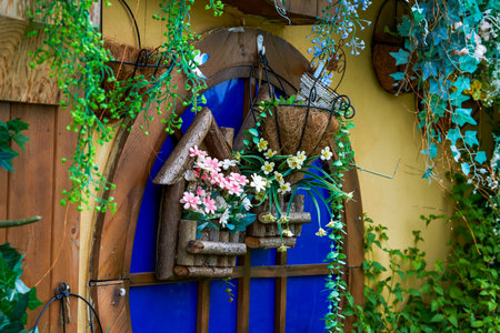 Closeup of a beautiful bouquet of fake flowers indoorsの写真素材