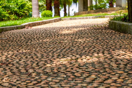 Recreational cobblestone walk in the parkの写真素材