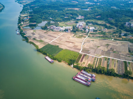 Regular paddy fields and fields in the countryside of Guangxi, Chinaの写真素材