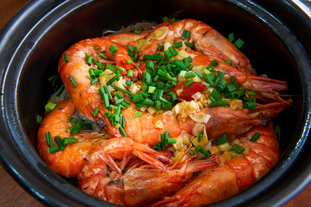 A pot of delicious and sweet garlic shrimp