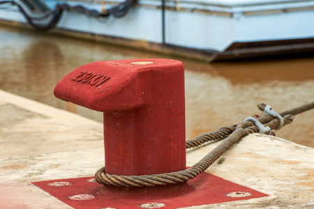 Close-up of large steel anchor on the pierの写真素材