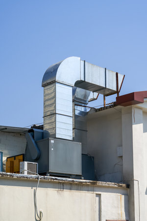 Closeup of ventilation ducts used on top of a commercial kitchen