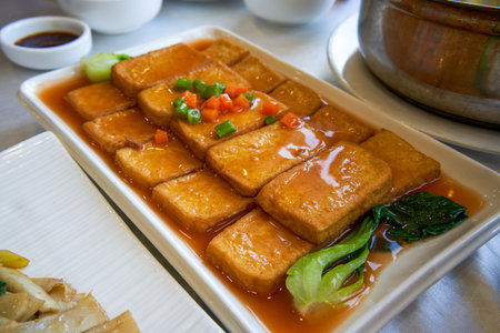 A delicious Chinese dish, farmhouse tofu with braised sauceの写真素材