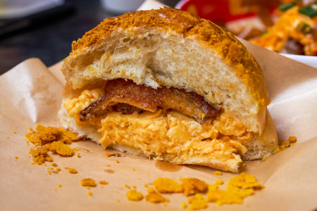 A delicious chicken chop and pineapple bun in a Hong Kong-style tea restaurant