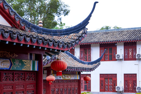 Ancient wooden structure buildings in traditional Chinese gardens
