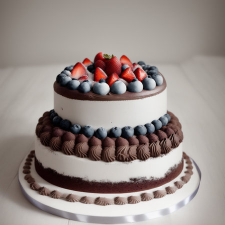 Generative AI, Delicate and delicious cream strawberry blueberry cakeの素材