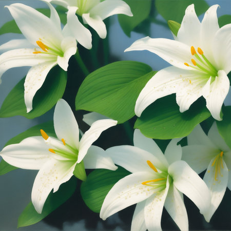 Generative AI, Delicate and beautiful lily bushes background paintingの素材