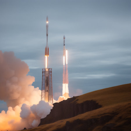 Generative AI, Huge rocket ship ignites and soars into the skyの素材