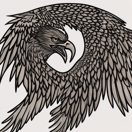 Generative AI, Line engraving of a spiritual eagleの素材