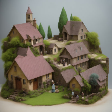 Generative AI, 3D diorama game style model of a traditional wooden house and forestの素材