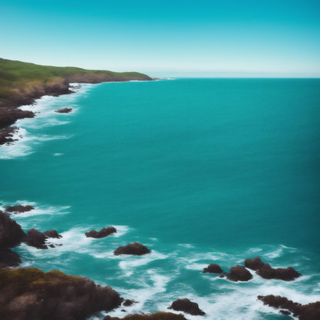 Generative AI, beautiful coast and blue waterの素材