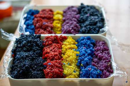 Traditional food of Chinese Tomb Sweeping Festival, five-color glutinous riceの写真素材