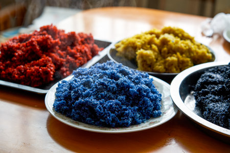 Traditional food of Chinese Tomb Sweeping Festival, five-color glutinous riceの写真素材