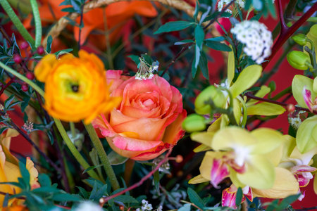 Beautiful gorgeous artistic flower arrangement close-upの写真素材