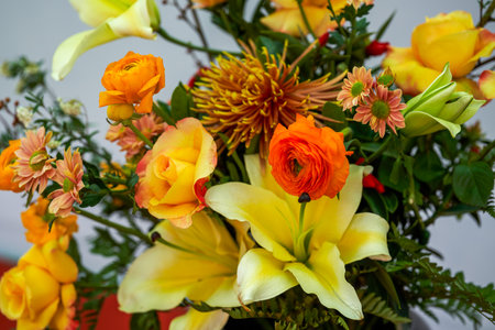 Beautiful gorgeous artistic flower arrangement close-upの写真素材