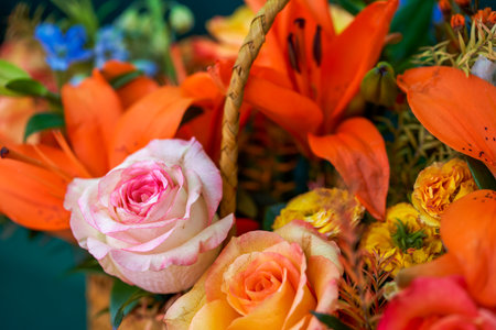 Beautiful gorgeous artistic flower arrangement close-upの写真素材